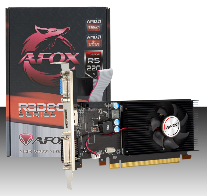 Видеокарта AFOX AMD Radeon R5 220 AFR, 1Gb DDR3, 64 бит, PCI-E, VGA, DVI, HDMI, Retail (AFR5220-1024D3L5)