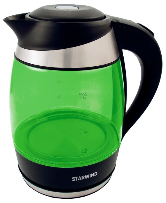 Чайник Starwind SKG2213 1.8л. 2200Вт, закрытая спираль, пластик/стекло, зеленый/черный (SKG2213 )