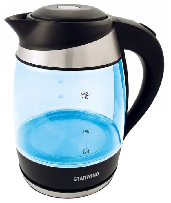 Чайник Starwind SKG2216 1.8л. 2200Вт, закрытая спираль, пластик/стекло, синий/черный (SKG2216)