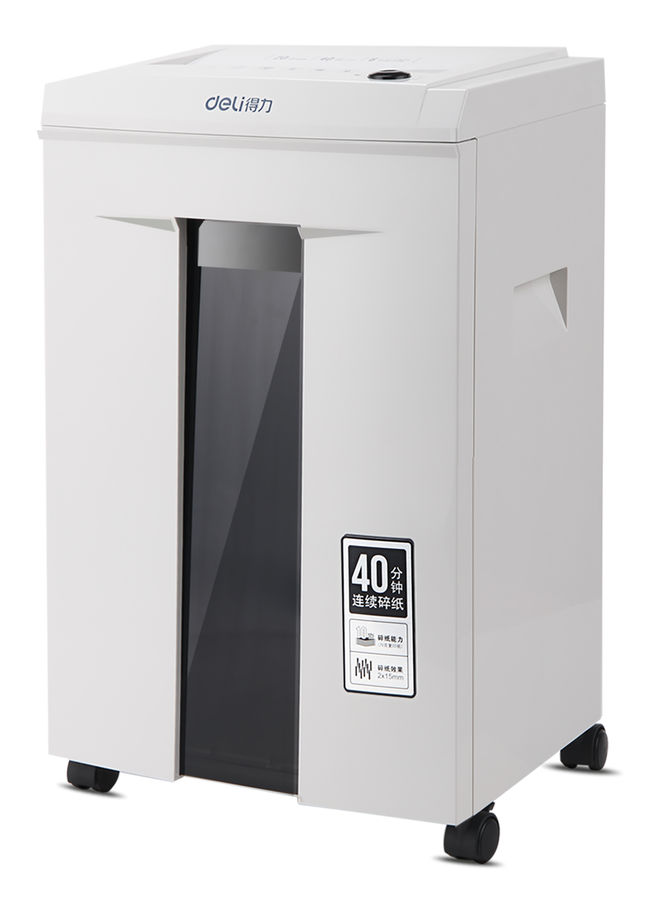 Шредер Deli 9912, секретность 5/P-5, фрагменты - 2 мм x 1.2 см, объем 20 л, кол-во листов до 6 шт., скрепки, скобы, карты, CD, белый/черный