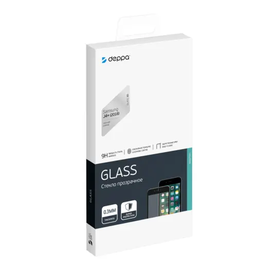 Защитное стекло Deppa для экрана смартфона Samsung Galaxy J4+(2018), FullScreen, черная рамка, 3D (62561)