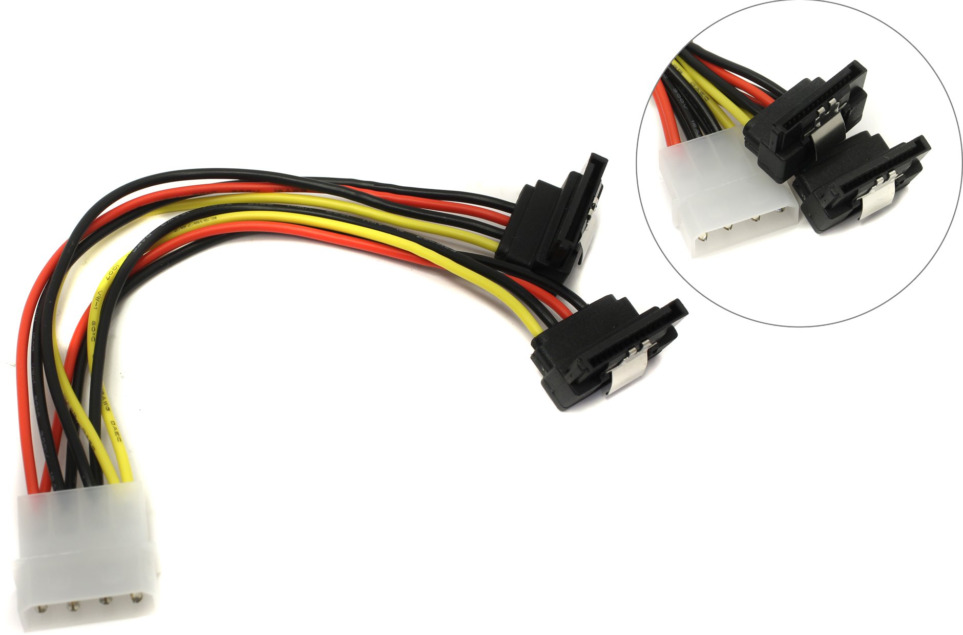 Кабель-переходник питания (адаптер) Molex(M)-2xSATA 15-pin(F) Vention, 15 см, угловой (KDCBB)