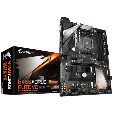 Материнская плата GIGABYTE B450 AORUS ELITE V2, SocketAM4, AMD B450, 4xDDR4, 2PCI-Ex16, 6SATA3, 7.1-ch, GLAN, 6 USB 3.1, DVI, HDMI, ATX, Retail