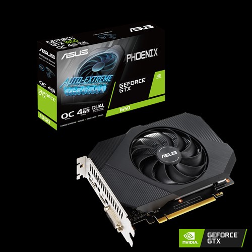 Видеокарта ASUS NVIDIA GeForce GTX 1650 Phoenix OC, 4Gb DDR6, 128 бит, PCI-E, DVI, HDMI, DP, Retail (PH-GTX1650-O4GD6-P)