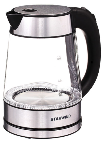 Чайник Starwind SKG3311 1.8л. 2200Вт, закрытая спираль, пластик/стекло, черный/серебристый