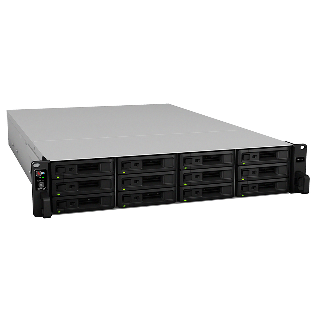 Сетевой накопитель (NAS) Synology Unified Controller UC3200, слоты 12x2.5/3.5 SAS 12G, RAID 0/1/5/6/10/F1/Basic/JBOD, 2x1 Гбит + 10 Гбит/с, Intel Xeon D-1521/4x2.4GHz, DDR4 8Gb, 2x500W, 2U, (UC3200)