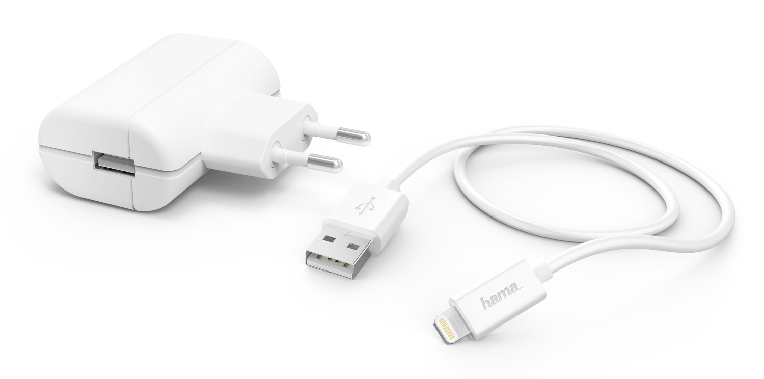 Сетевое зарядное устройство Hama H-183265 12W, 1USB, USB, 2.4A, белый (00183265), Lightning 8pin