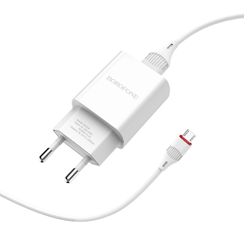   E2E4 Сетевое зарядное устройство Borofone BA20A Sharp, 1USB, 2.1A, белый (00735), кабель microUSB