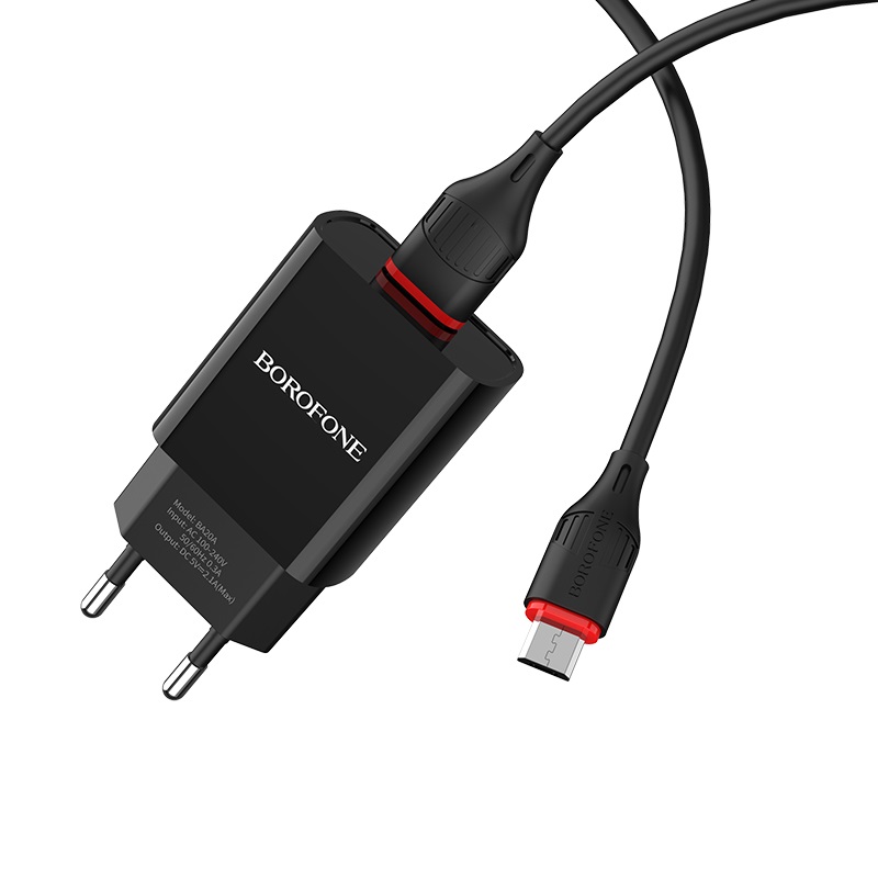 Сетевое зарядное устройство Borofone BA20A Sharp, 1USB, 2.1A, черный (02135), кабель microUSB