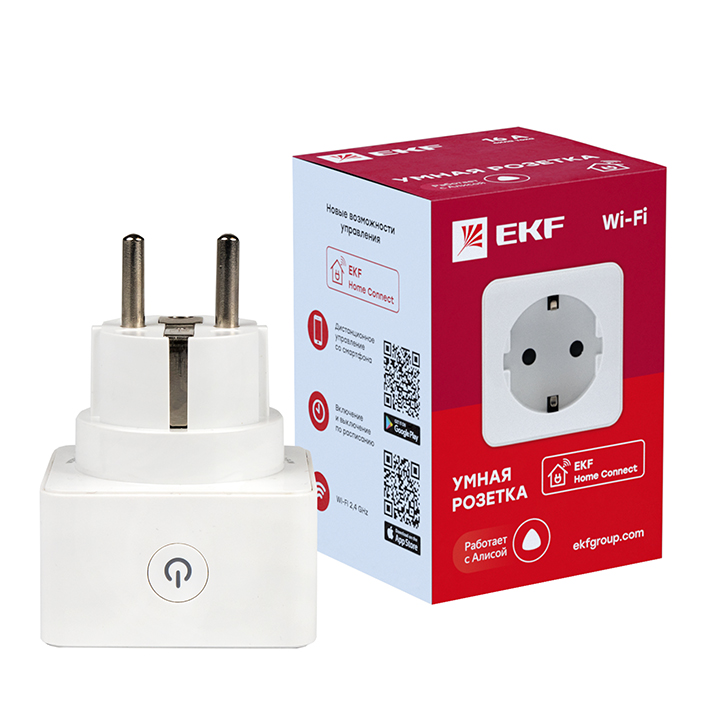   E2E4 Умная розетка EKF HomeСonnect Wi-Fi, Android/iOS, белый (RCS-1-WF)