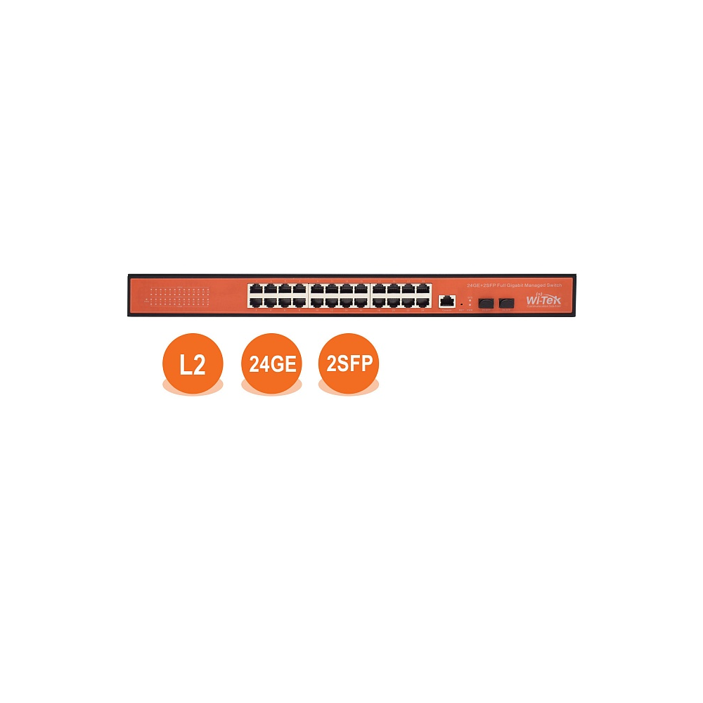 Коммутатор Wi-Tek WI-MS326GF, управляемый, кол-во портов: 24x1 Гбит/с, SFP 2x1 Гбит/с