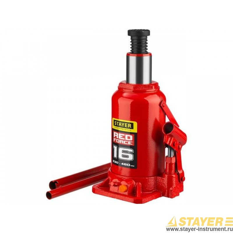  Домкрат STAYER RED FORCE 43160-16_z01, бутылочный гидравлический, 16 т, 23 см-46 см (43160-16_z01)