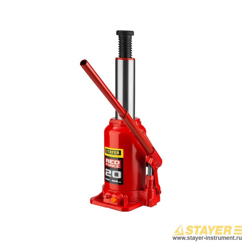 Домкрат STAYER RED FORCE 43160-20_z01, бутылочный гидравлический, 20 т, 24.2 см-45.2 см (43160-20_z01)