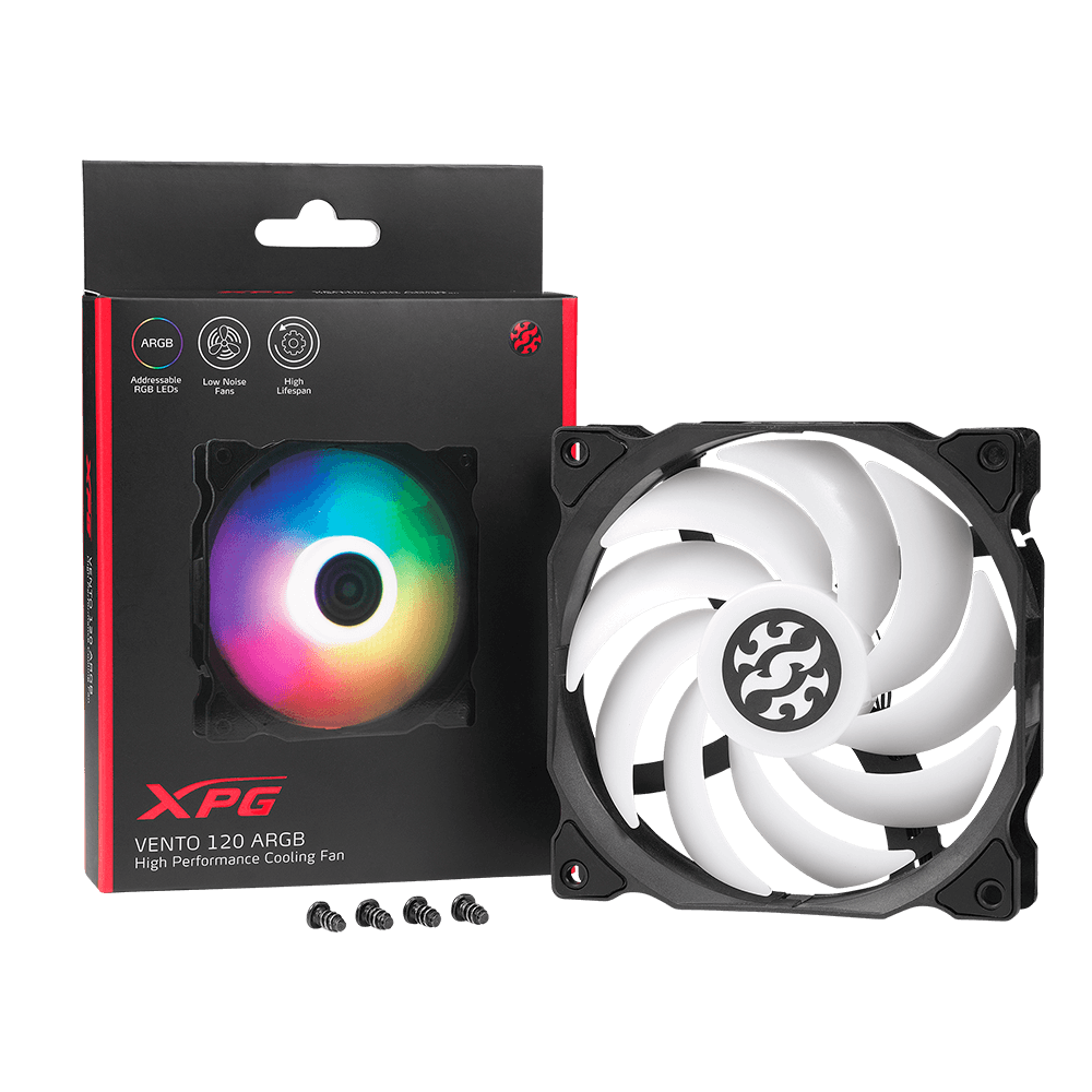 Вентилятор Adata XPG VENTO 120 ARGB, 120 мм, 1200rpm, 23 дБ, 3-pin, 1шт, ARGB (VENTO120ARGB-BKCWW)