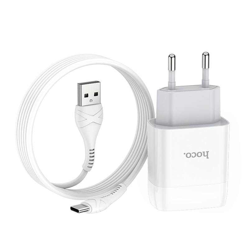   E2E4 Сетевое зарядное устройство Hoco C72A, 1USB, USB type-C, 2.1A, белый, Кабель в комплекте