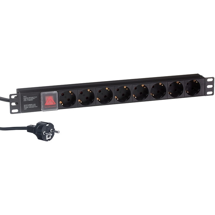 Блок розеток (PDU) ExeGate ServerPro PDU-19H805 Al-8S-EU3CU-SW, 1U, кол-во розеток:8 (8xЕвро), 16А, черный, кабель питания 3 м (EX280844RUS)