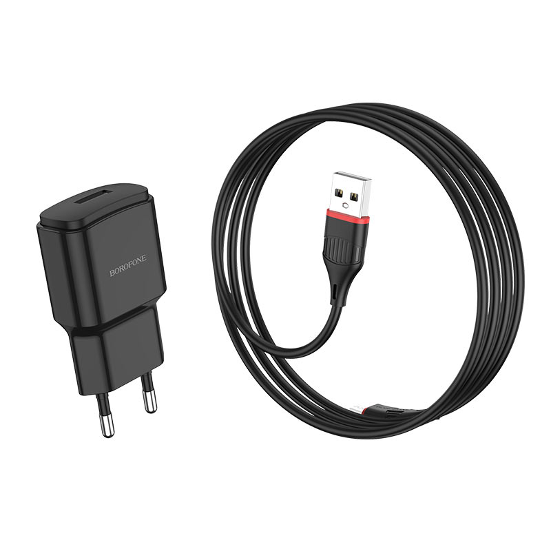   E2E4 Сетевое зарядное устройство Borofone BA48A Orion, 1USB, 2.1A, черный, кабель microUSB