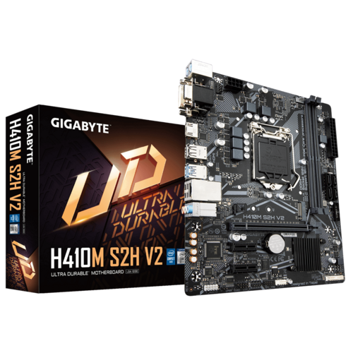 Материнская плата GIGABYTE H410M S2H V2, Socket1200, Intel H470, 2xDDR4, PCI-Ex16, 4SATA3, 7.1-ch, GLAN, 4 USB 3.2, VGA, DVI, HDMI, mATX, Retail