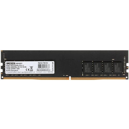 Память DDR4 DIMM 16Gb, 3200MHz, CL16, 1.35 В, AMD, Radeon R9 Gamer Series (R9416G3206U2S-U)