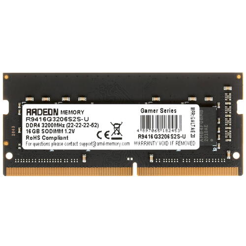 Память DDR4 SODIMM 16Gb, 3200MHz, CL22, 1.2 В, AMD, Radeon R9 Gamer Series (R9416G3206S2S-UO)