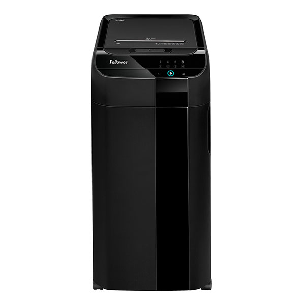 Шредер FELLOWES AutoMax 350C, секретность P-4, фрагменты - 4 мм x 3.8 см, объем 68 л, кол-во листов до 350 шт., скрепки, скобы, карты, CD, черный (FS-49641)