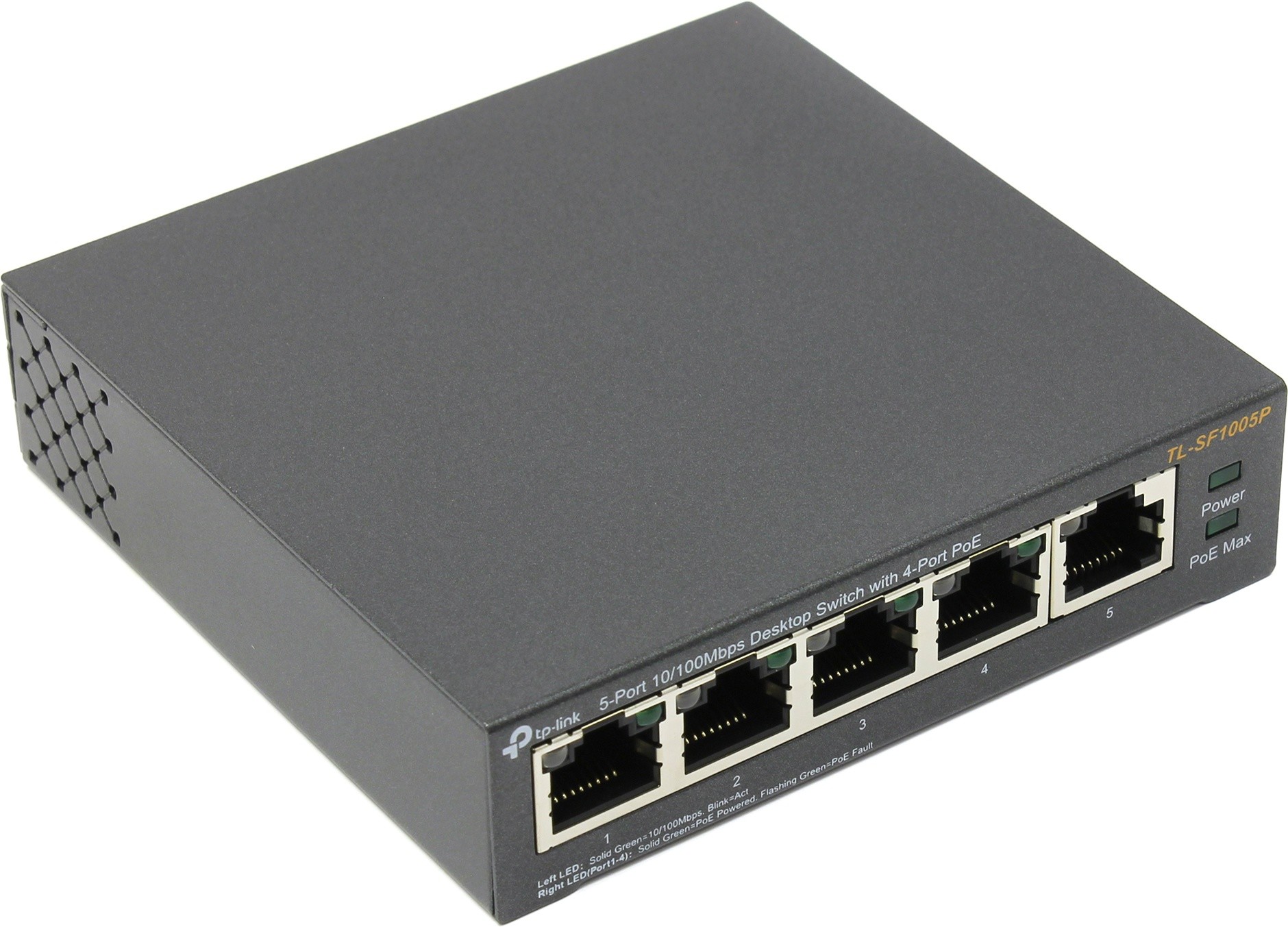 Коммутатор TP-LINK TL-SF1005P, кол-во портов: 5x100 Мбит/с, PoE: 4x15.4Вт (макс. 58Вт) (TL-SF1005P)