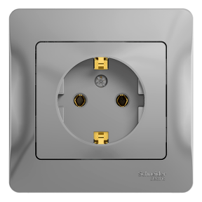 Розетка Schneider Electric GLOSSA, скрытый монтаж, однопостовая, с з/к, 16A, в сборе, IP20, алюминий (GSL000342)