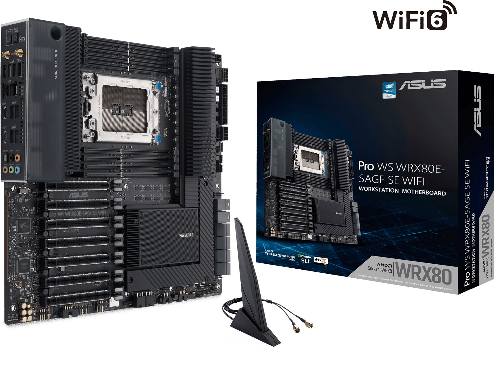 Материнская плата ASUS PRO WS WRX80E-SAGE SE WIFI, sWRX8, AMD WRX80, 8xDDR4, 7PCI-Ex16, 8SATA3, 7.1-ch, 2x10GLAN, 10 USB 3.2, 3 USB Type-C, EATX, Retail