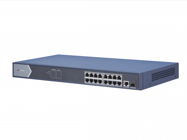 Коммутатор Hikvision DS-3E0518P-E, управляемый, кол-во портов: 16x1 Гбит/с, SFP 2x1 Гбит/с, установка в стойку, PoE: 16x30Вт (макс. 125Вт) (DS-3E0518P-E/M)