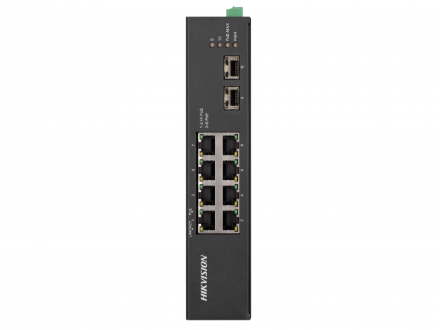 Коммутатор Hikvision DS-3T0510HP-E/HS, кол-во портов: 8x1 Гбит/с, SFP 2x1 Гбит/с, на DIN-рейку, PoE:6x90 Вт (макс. 110 Вт) (DS-3T0510HP-E/HS)