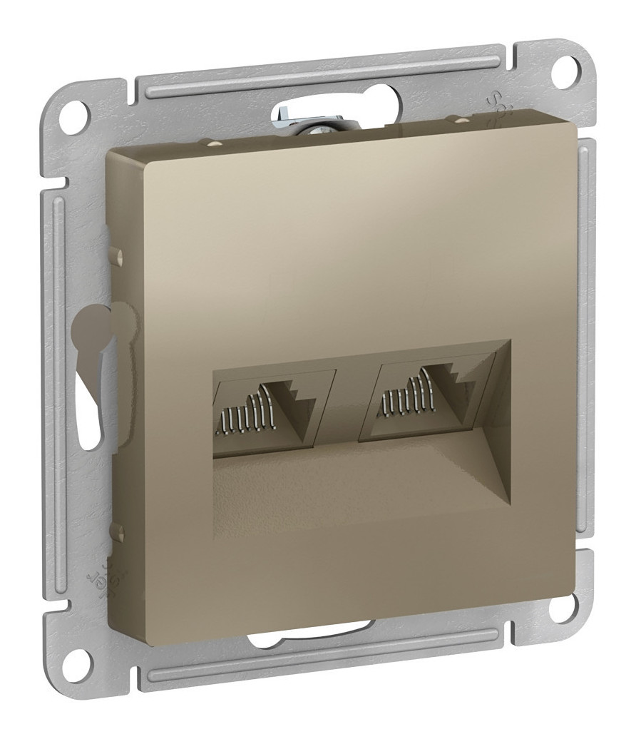 Розетка RJ-45+RJ-45 скрытый монтаж категория 5e, механизм без рамки, шампань, Schneider Electric AtlasDesign (ATN000585)