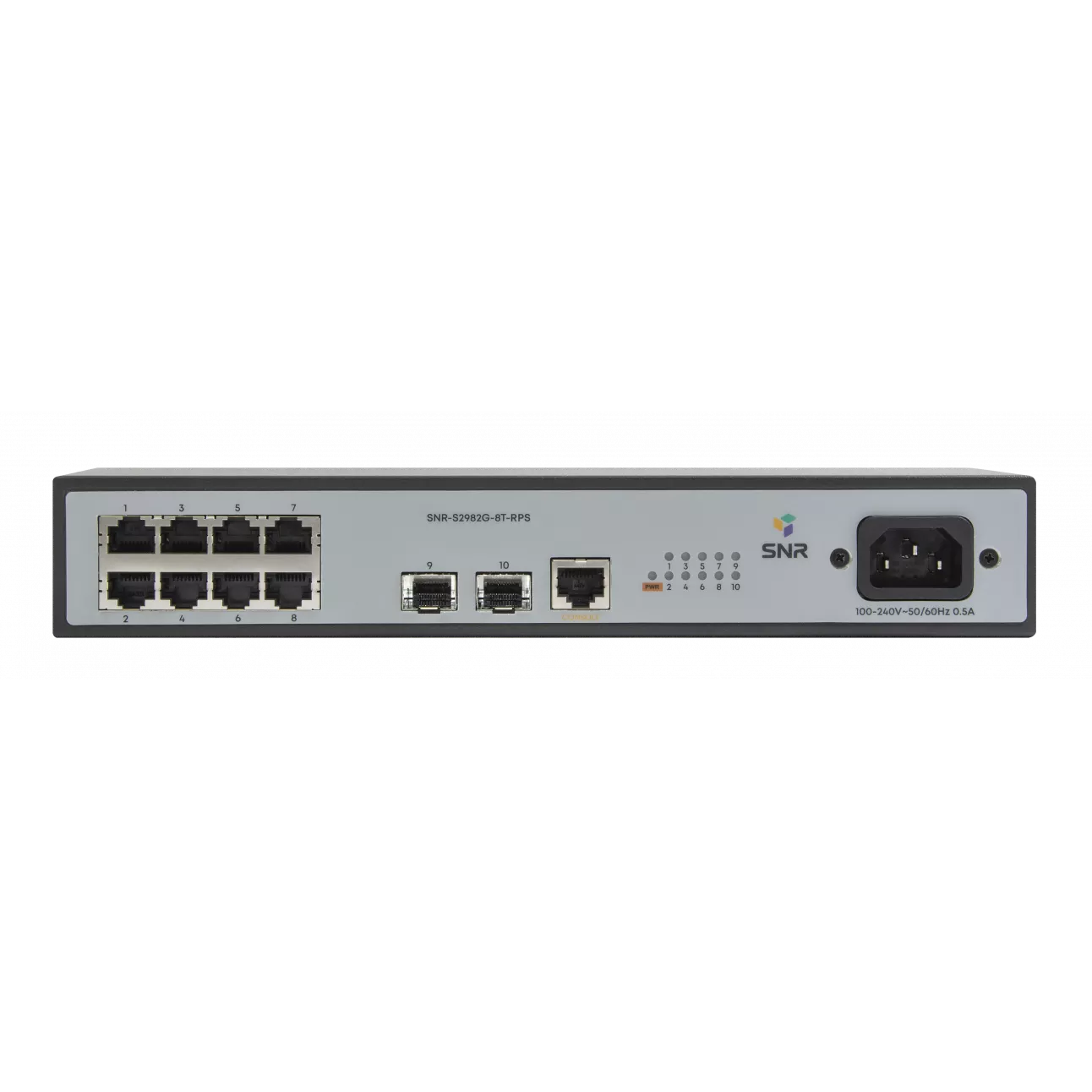 Коммутатор SNR S2982G-8T-RPS, управляемый, кол-во портов: 8x1 Гбит/с, кол-во SFP/uplink: SFP 2x1 Гбит/с (SNR-S2982G-8T-RPS)