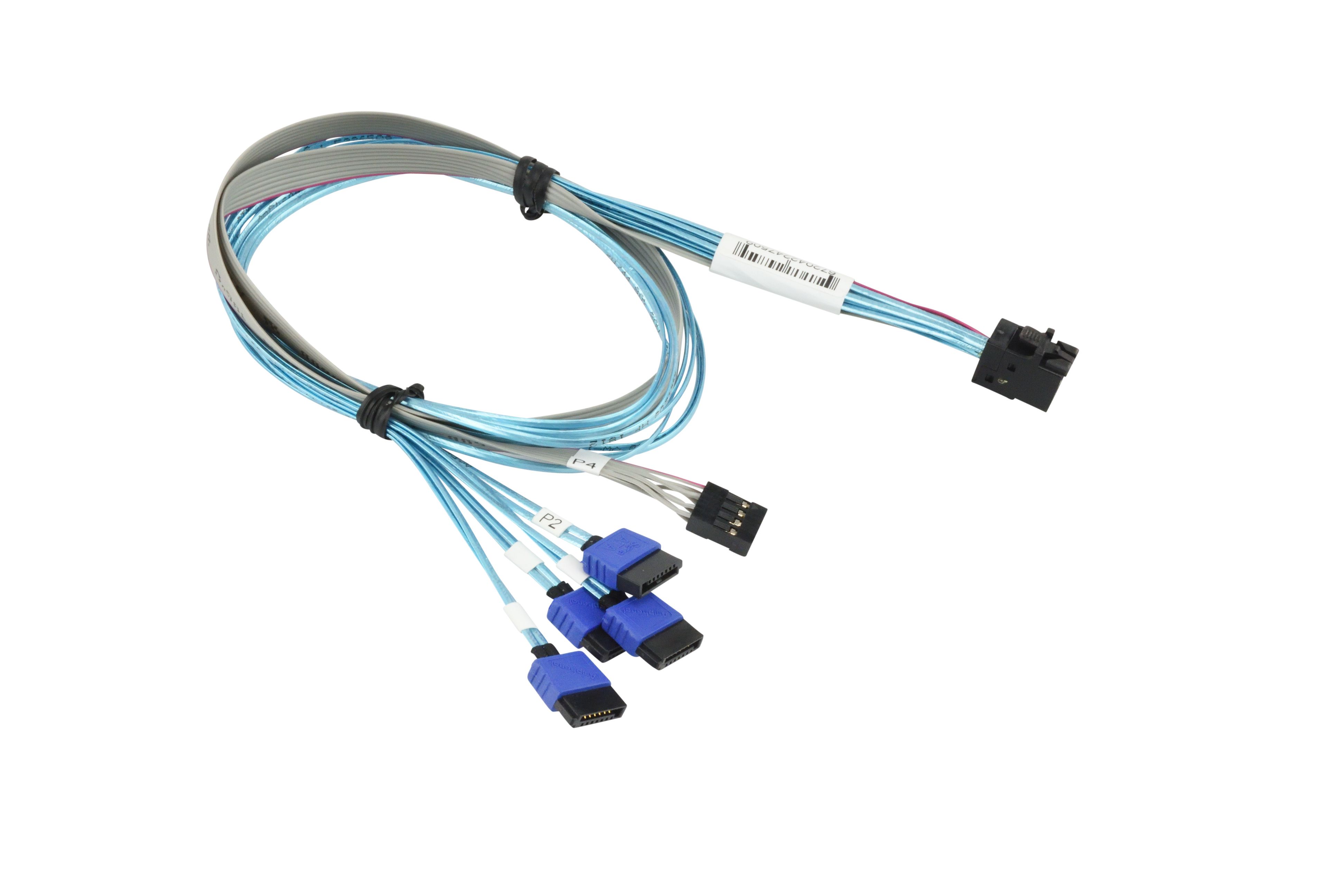 Серверные кабели, шлейфы  E2E4 Кабель SuperMicro CBL-SAST-0948, SFF-8643 (mini SAS HD) - 4xSATA+SB, 60см, серый (CBL-SAST-0948)