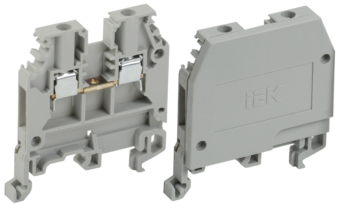 Клеммы на DIN-рейку  E2E4 Зажим наборный IEK ЗНИ-2.5, мж 2.5 мм², ож 4 мм², 24А, серый (YZN10-002-K03)