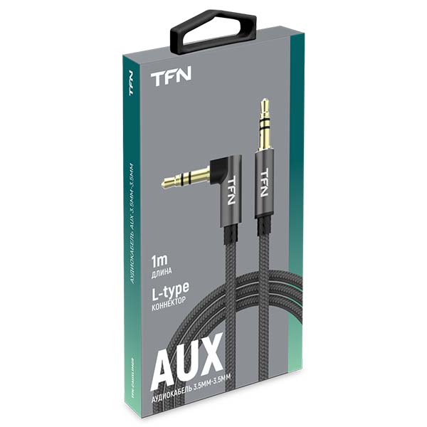 Кабель Jack 3.5mm(M)-Jack 3.5mm(M) угловой, 1м, серый TFN (CAUXL1MGR)