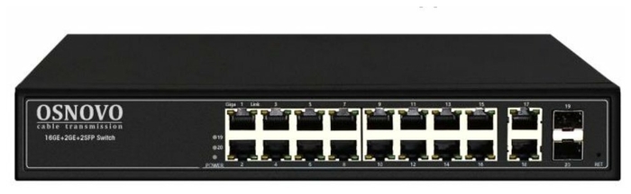 Коммутатор OSNOVO SW-8182/L(300W), управляемый, кол-во портов: 16x1 Гбит/с, кол-во SFP/uplink: combo RJ-45/SFP 4x1 Гбит/с, установка в стойку, PoE: 16x30Вт (макс. 300Вт) (SW-8182/L(300W))