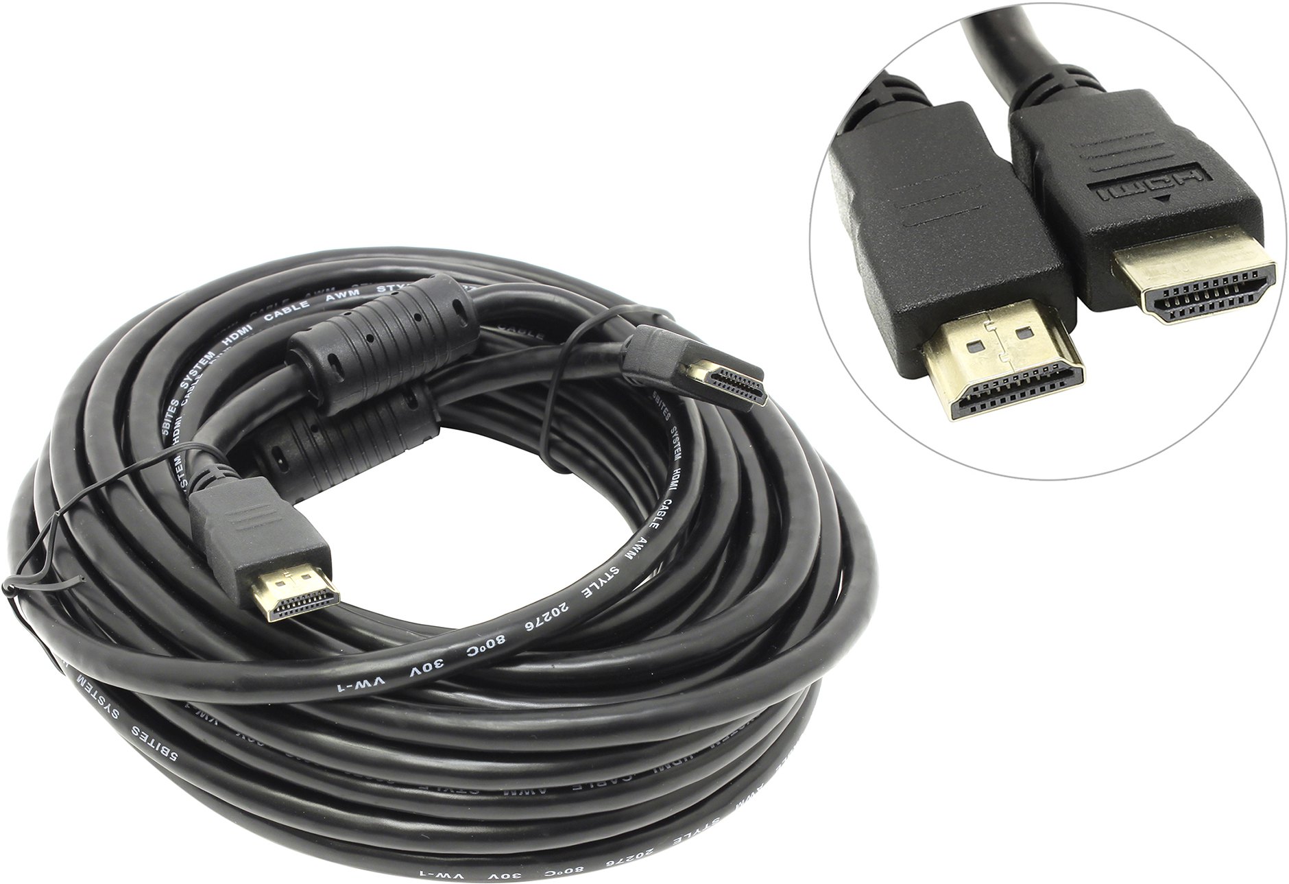 Кабель HDMI(19M)-HDMI(19M) v1.4b 4K, ферритовый фильтр, 10 м, черный 5bites (APC-014-100)