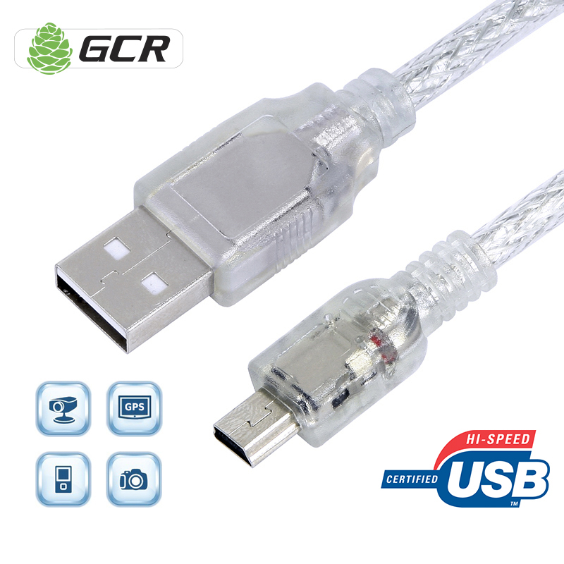 Кабель Mini USB 2.0(Bm)-USB 2.0(Am), экранированный, 2.1A, 1.5м, прозрачный Greenconnect GCR-UM1 (GCR-UM1M5P-BD2S-1.5m)