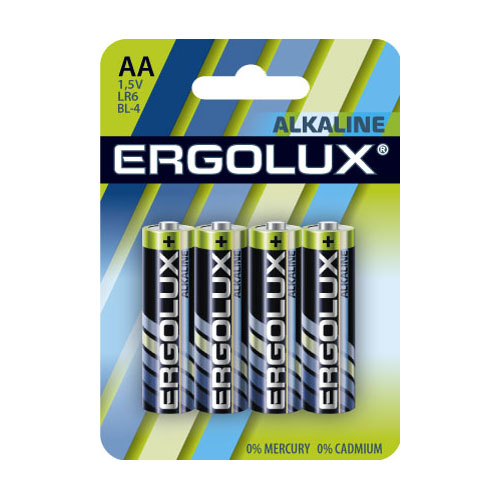 Элементы питания Батарея Ergolux Alkaline, AA, 1.5V, 4шт. (LR6-BL4)