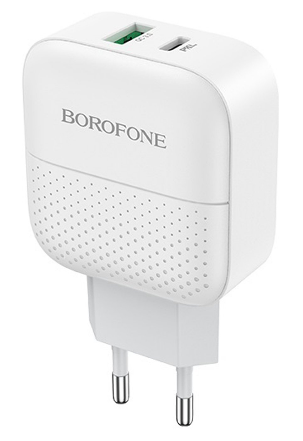   E2E4 Сетевое зарядное устройство Borofone BA46A 18 Вт, USB, USB type-C, Quick Charge, PD, 3А, белый