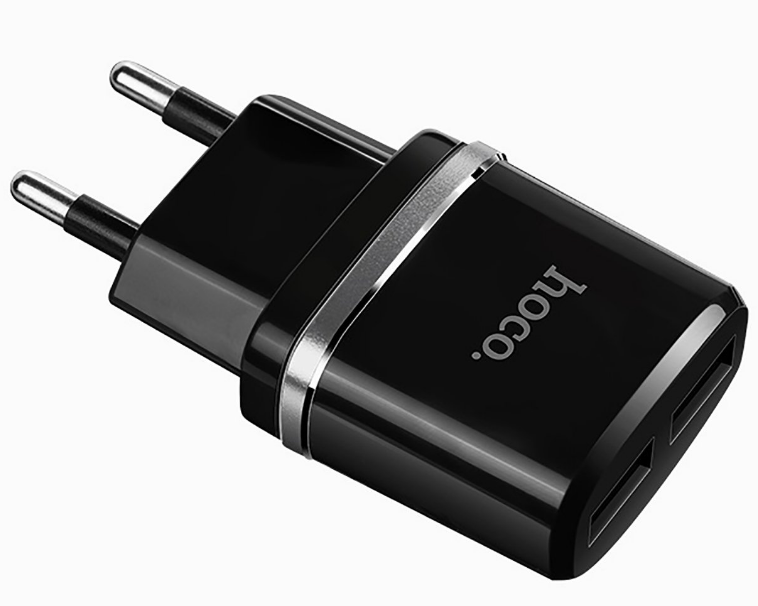  Сетевое зарядное устройство Hoco c12, 2xUSB, 2.4А, черный (6957531063094)