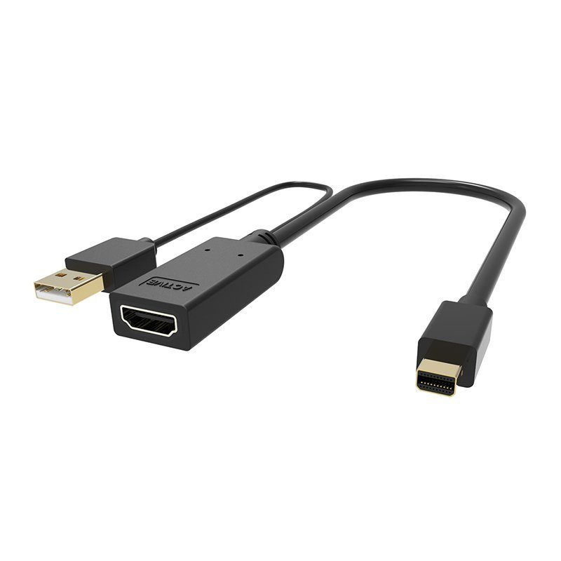 Кабель-переходник (адаптер) HDMI(19F)+USB(Am)-Mini DisplayPort(M) 4K, экранированный, 15 см, черный VCOM (CG497-0.15M)