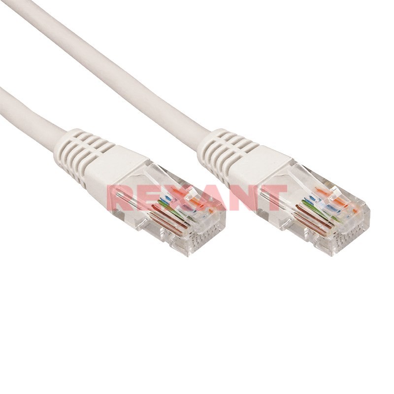 Патч-корд UTP кат.5e, 2м, RJ45-RJ45, серый, REXANT (18-1005)