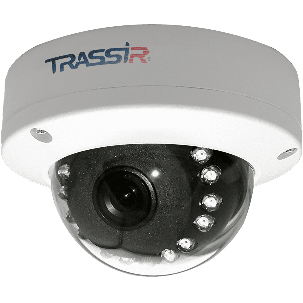 IP-камера Trassir TR-D2D5 3.6мм, уличная, купольная, 2Мпикс, CMOS, до 1920x1080, до 25кадров/с, ИК подсветка 15м, POE, -40 °C/+60 °C, белый (TR-D2D5 3.6)
