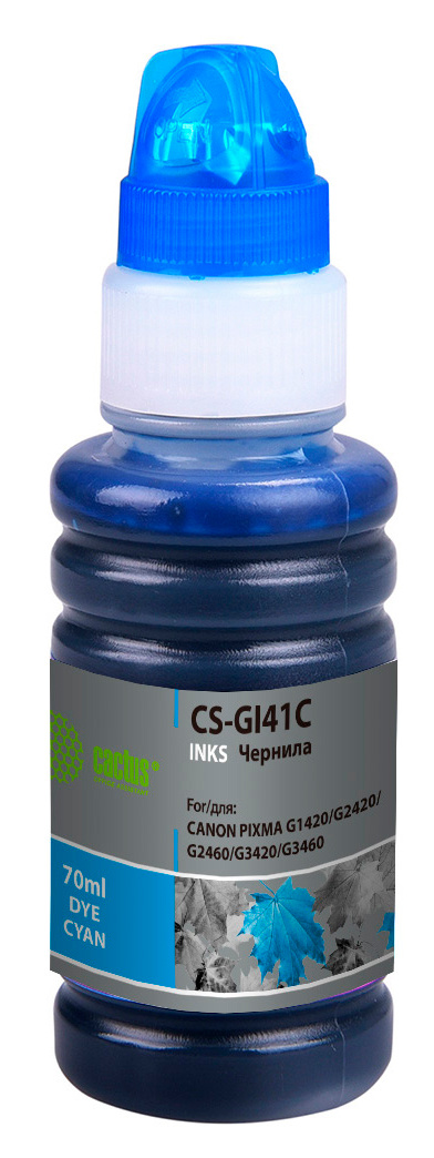 Чернила Cactus CS-GI41C, 70 мл, голубой, совместимые для Canon PIXMA G1420/G2420/G2460/G3420/G3460 (CS-GI41C)