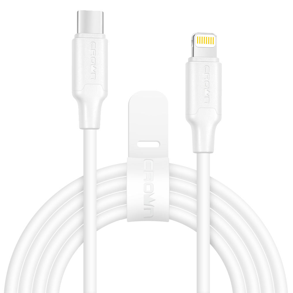 Кабель USB Type-C-Lightning 8-pin, 2A быстрая зарядка, 1м, белый Crown CMCU-3060CL (CM000003360)