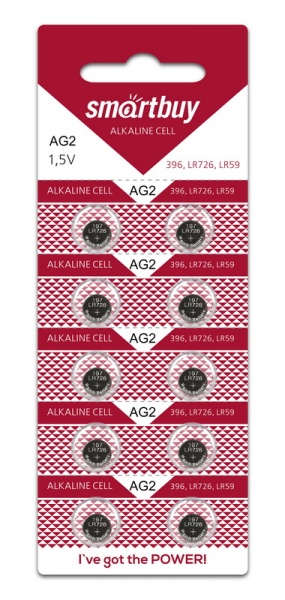 Элементы питания  E2E4 Батарея Smartbuy BUTTON CELLS, AG2,396,LR726,LR59, 1.5V, 10шт. (SBBB-AG2-10B)