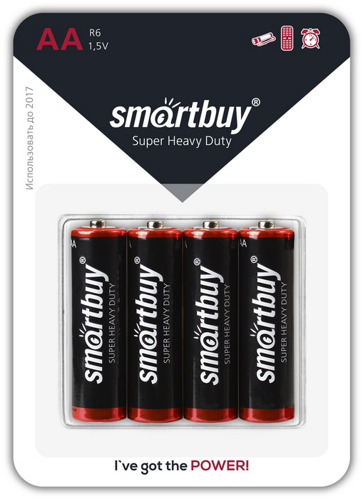 Элементы питания  E2E4 Батарея Smartbuy Super Heavy Duty, AA, 1.5V, 4шт. (SBBZ-2A04B)