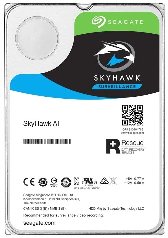 Жесткий диск (HDD) Seagate 10Tb SkyHawk AI, 3.5, 7200rpm, 256Mb, SATA3 (ST10000VE001)