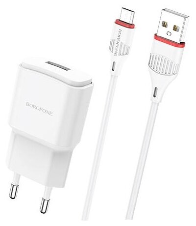  Сетевое зарядное устройство Borofone BA48A 10 Вт, USB, 2.1А, белый, кабель microUSB